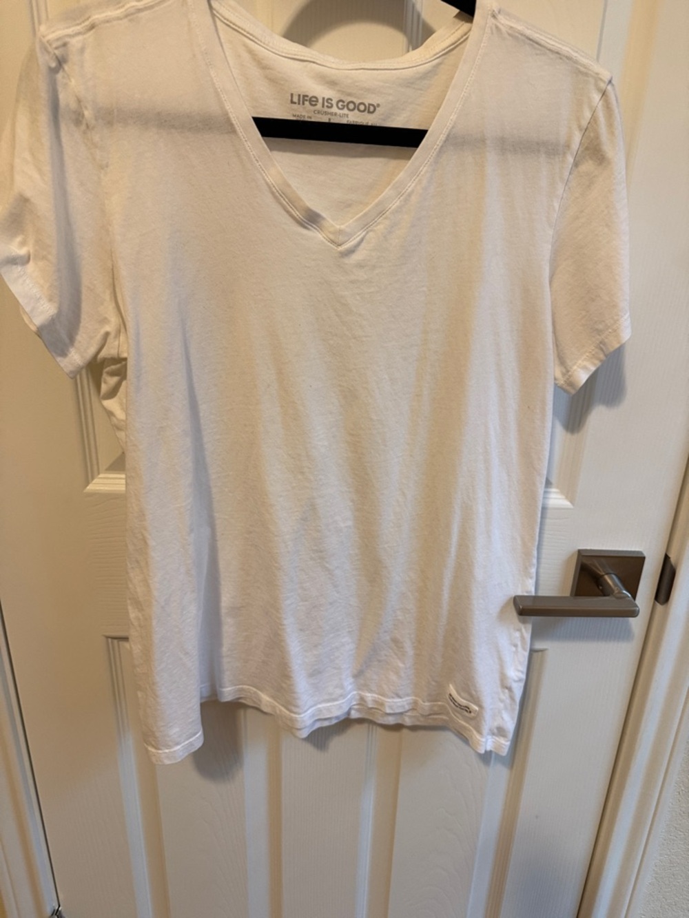 Life Is Good White Short Sleeve V-Neck Tee